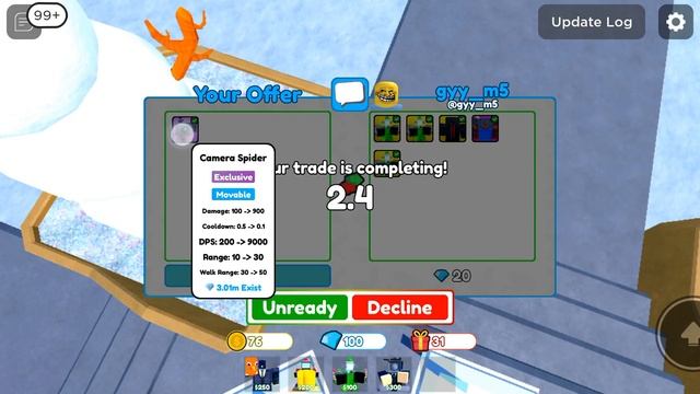 Trading camera spider for 4 legs 1 epic and 20 gems toilet tower defense W OR L смотреть онлайн