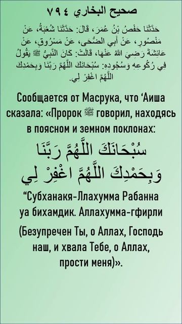 Слова произносимые в суджуде и в руку'! Сахих аль Бухари 794. смотреть онлайн