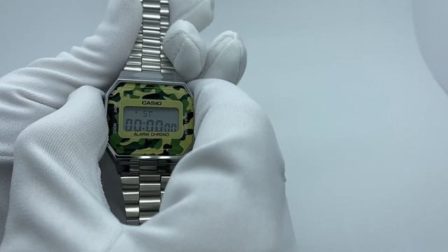 Наручные часы Casio, электронные, мужские, классика, серебристого цвета с камуфлированной вставкой смотреть онлайн