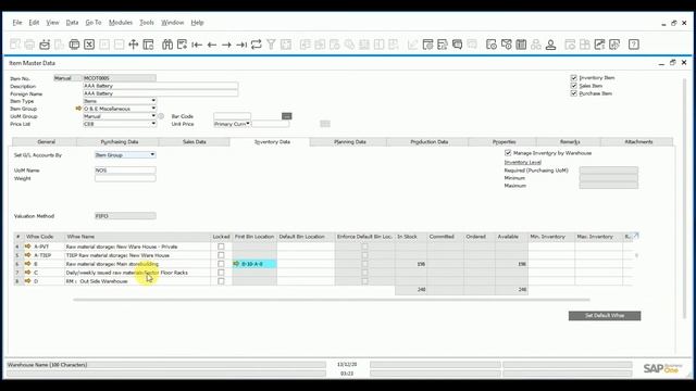 Item Master Data - SAP B1 смотреть онлайн