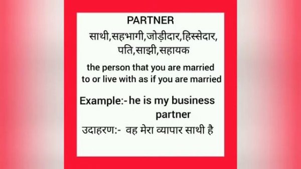 Partner meaning in hindi || partner ka matlab kya hota hai || word meaning english to hindi