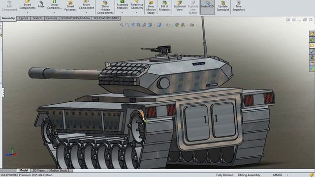 Solidworks, overview of military tank (free design). смотреть онлайн