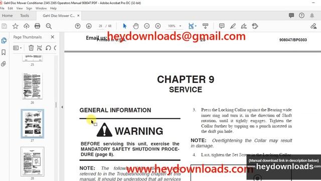 Gehl 2345 2365 Disc Mower Conditioner Operator's Manual 908047 - PDF DOWNLOAD смотреть онлайн