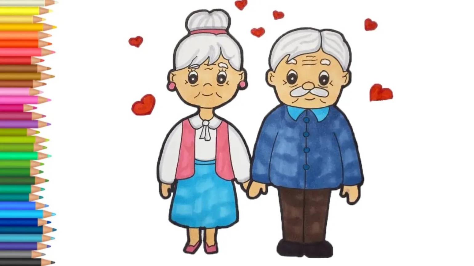 Как нарисовать бабушку и дедушку Рисунок ко дню пожилого человека 🥰 смотреть онлайн