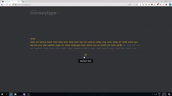 monkey type 204 wpm english 1k 120s
