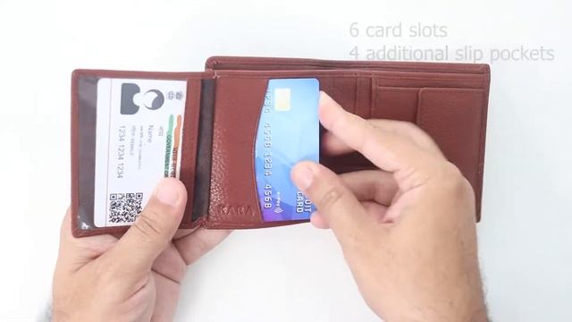 Kara Contrast Stitched Genuine Leather Bifold Wallet for Men with 6 Business Cards Slots смотреть онлайн