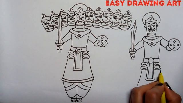 how to make handmade ravan poster drawing || easy dussehra drawing for kids смотреть онлайн