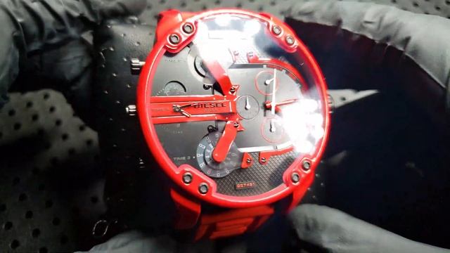 DIESEL DZ7431 MR. DADDY 2.0 Red Watch, Black Face, Silicone Band
