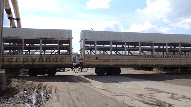 Тепловозы ТЭМ2-2042 и ТЭМ2-921 с вагонами-автомобилевозами смотреть онлайн