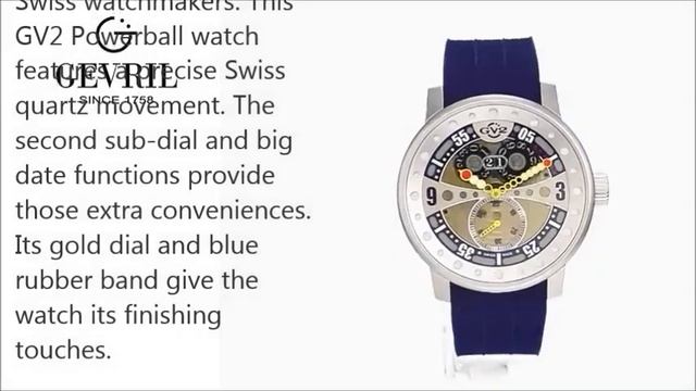 GV2 by Gevril Men's 4042R3 Powerball Stainless Steel Watch with Blue Rubber Band смотреть онлайн