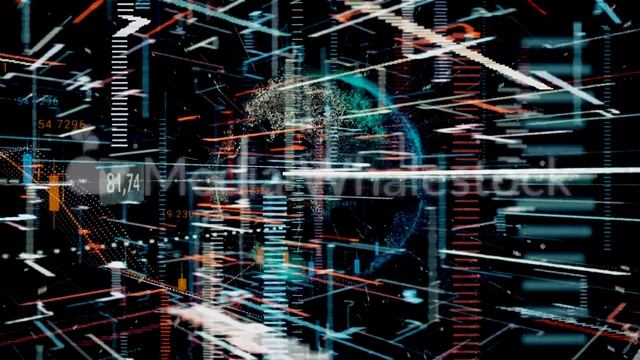 Earth globe 3d with business graphs technology data on black background, seamless loop. Animation смотреть онлайн