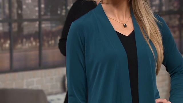 Susan Graver Liquid Knit Open Front Cardigan with Shirred Back on QVC смотреть онлайн
