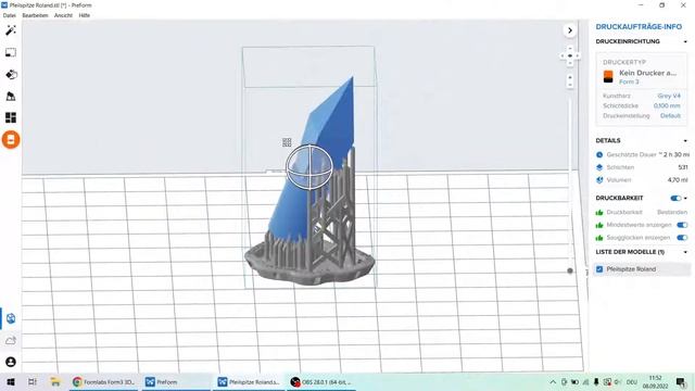 SLA 3D-Drucker (Formlabs Form3) // Software: Preform
