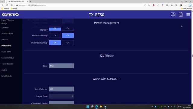 Onkyo TX-RZ50: Scroll-through Of The Web Interface