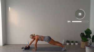 День #25. 30 минут продвинутый уровень HiiT с гантелями, тяжёлая на все тело, от #growingannanas