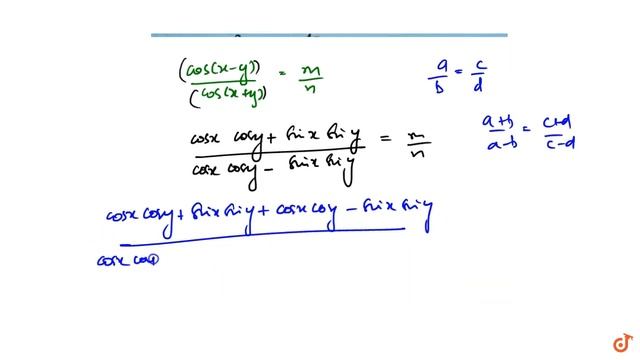 `I f(cos(x-y)/(cos(x+y)=m/n` 8. If COS (X - Y= m , then write the value of tan x tan y.cos (x смотреть онлайн