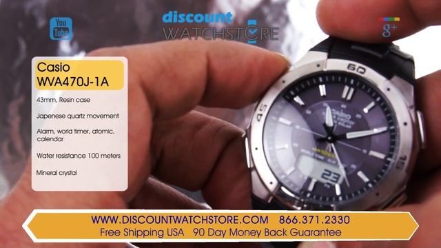 Casio WVA470J-1A Men's Waveceptor Ana-Digi Tough Solar Black Dial Sport Watch Review Video