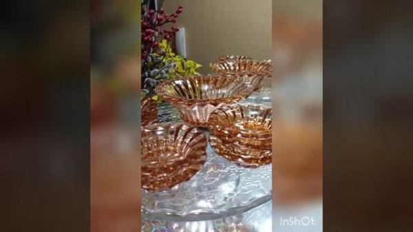 Набор стеклянной посуды СССР. Розалиновое стекло.