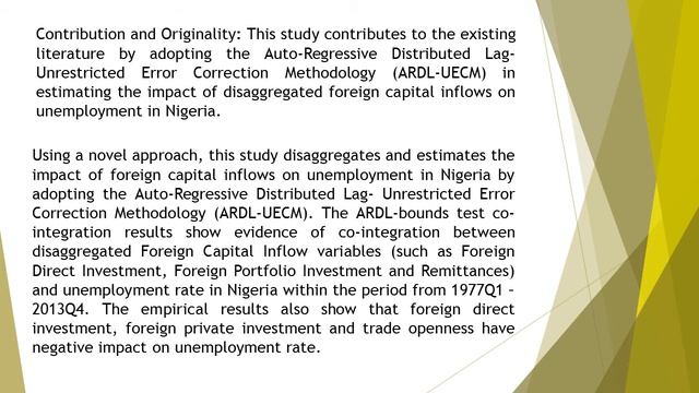 Foreign Capital Inflows and Unemployment in Nigeria A New Evidence from ARDL Bounds Testing Approac смотреть онлайн
