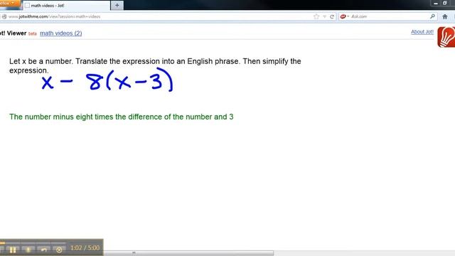 Translate x-8(x-3) into English and then Simplify смотреть онлайн
