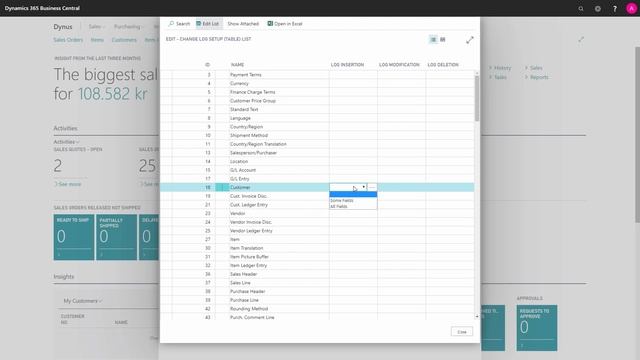 Setting Up The Change Log - Microsoft Dynamics 365 Business Central