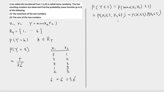 Probability mass function of maximum of two dice rolls смотреть онлайн