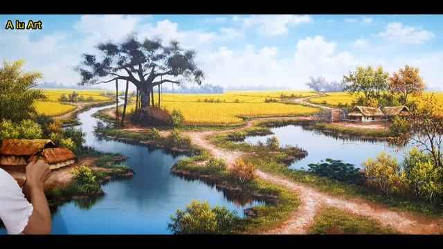 Tranh phong cảnh đồng quê  Tranh làng quê Việt Nam  A L u Art.