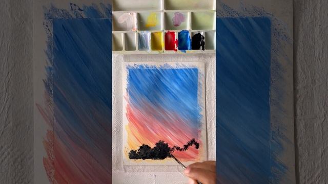 Easy poster colour sunset painting смотреть онлайн
