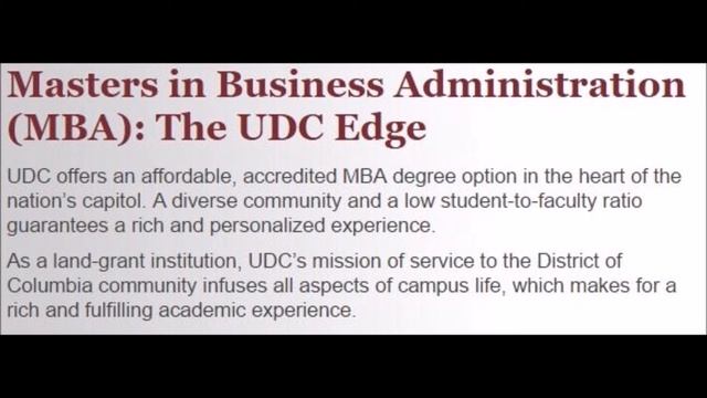 MASTERS OF BUSINESS ADMINISTRATION-UNIVERSITY OF THE DISTRICT OF COLUMBIA смотреть онлайн