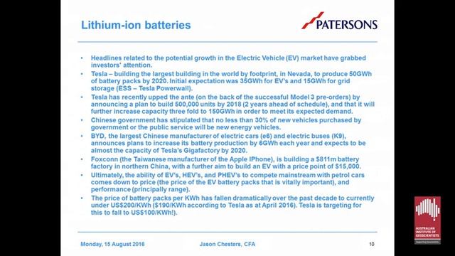 AIG WA Lithium & Graphite Seminar - August 2016 - Jason Chesters смотреть онлайн