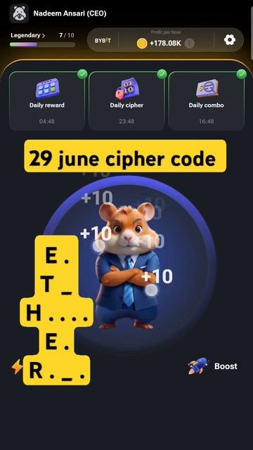 Hamster kombat daily cipher code 29 June смотреть онлайн