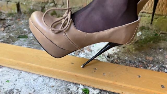 High Heels Bending, One Heel Standing, High Heels Crush, Sinking Heels Into Wooden Planks (# 1215)