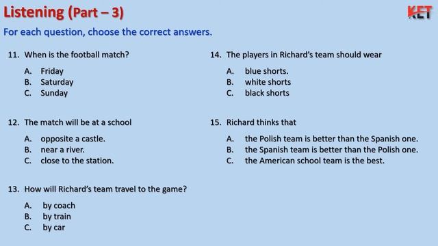 A2 (KET) Listening Practice Test (1) With Answer Key