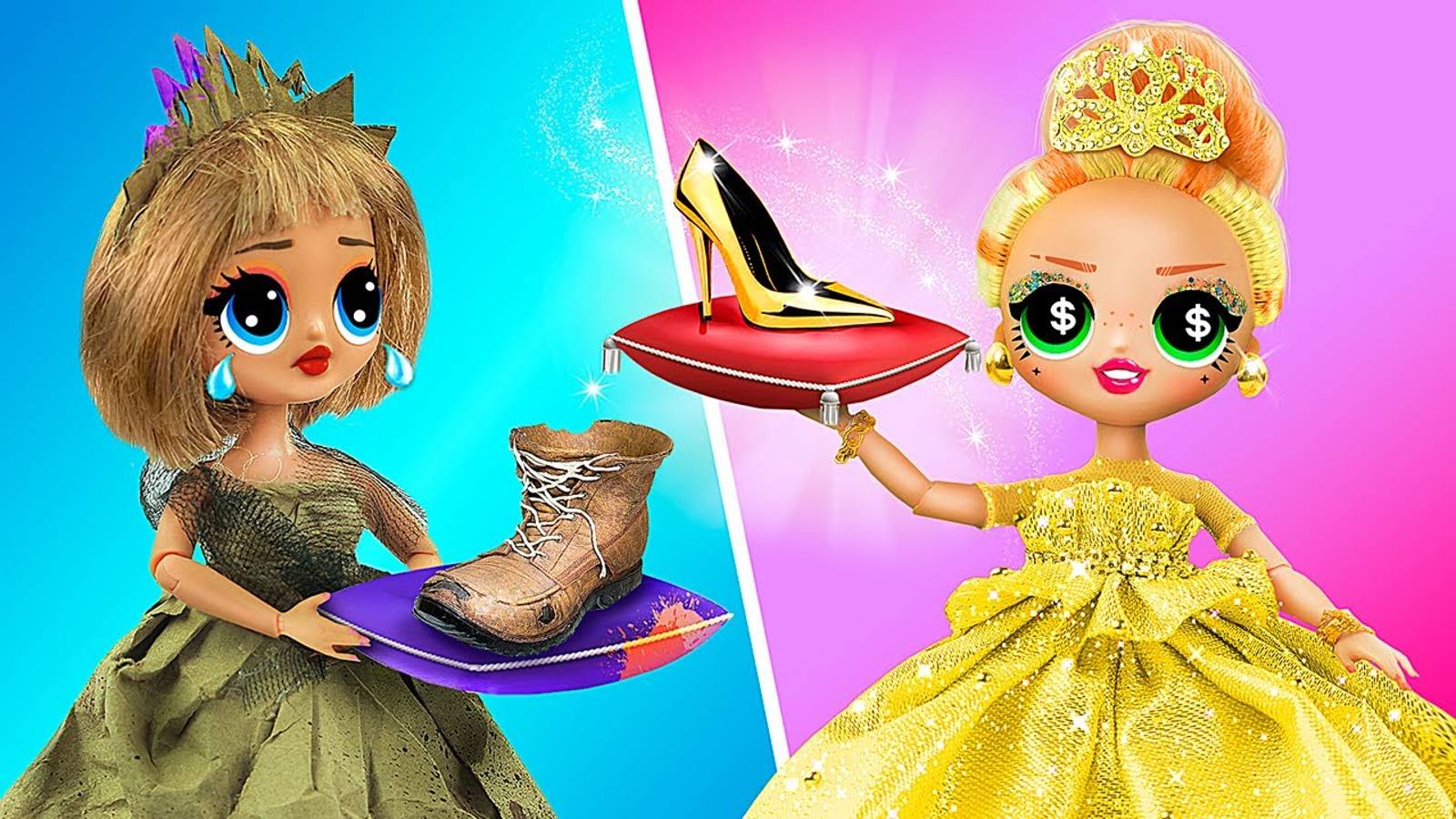 Бедная и богатая принцессы - 10 идей для кукол ЛОЛ смотреть онлайн
