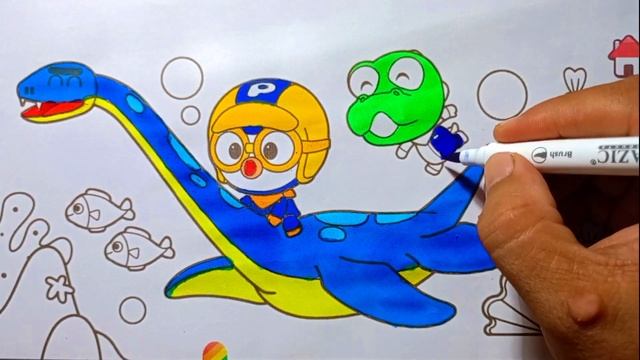 menggambar dan Mewarnai Pororo The Little Penguin dan Dinosaurus Plesiosaurus смотреть онлайн