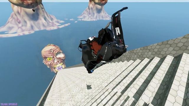 Falling Cars Long Stairs Into Zombie Mouth - Beamng Drive - TrainWorld смотреть онлайн