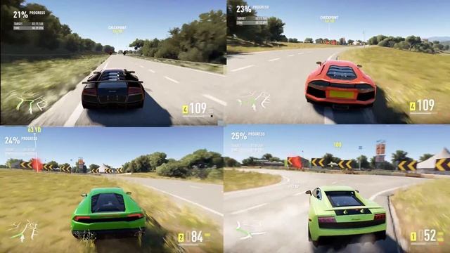 Forza Horizon 2 Lamborghini Gallardo vs Aventador vs Murcielago vs Huracan смотреть онлайн
