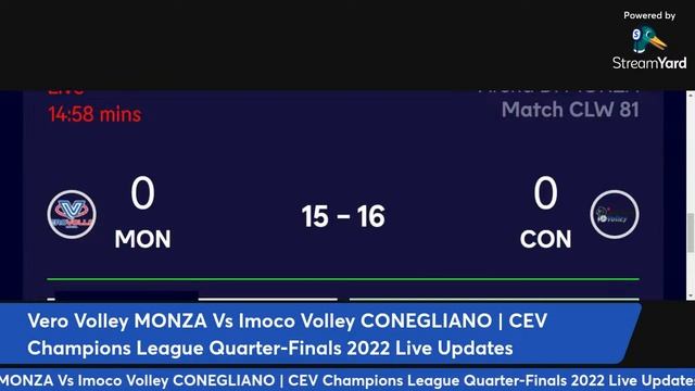 Vero Volley MONZA Vs Imoco Volley CONEGLIANO | CEV Champions League Quarter-Finals 2022 Live Update смотреть онлайн