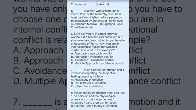 Freshman Psychology questions Chapter 5 Motivation and Emotion смотреть онлайн