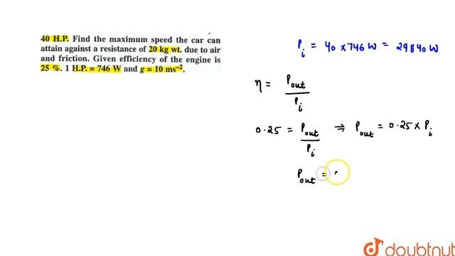 A standard car developes 40 H.P. Find the maximum speed the car can attain agains a resistance o... смотреть онлайн