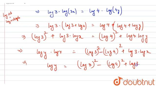 Consider the equations `(3x)^(log3)=(4y)^(log4)and 4^(logx)=3^(logy)` Answer the following questins смотреть онлайн