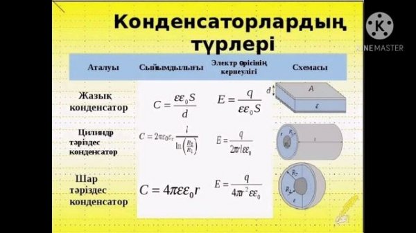 Физика - Электрсыйымдылығы. Конденсаторлар. Конденсаторларды жалғау. Электр өрісінің энергиясы.
