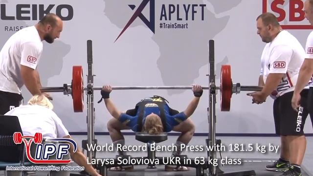 World Record Bench Press with 181 5 kg by Larysa Soloviova- 63 kg class- 2019 Dubai - IPF Permissio смотреть онлайн