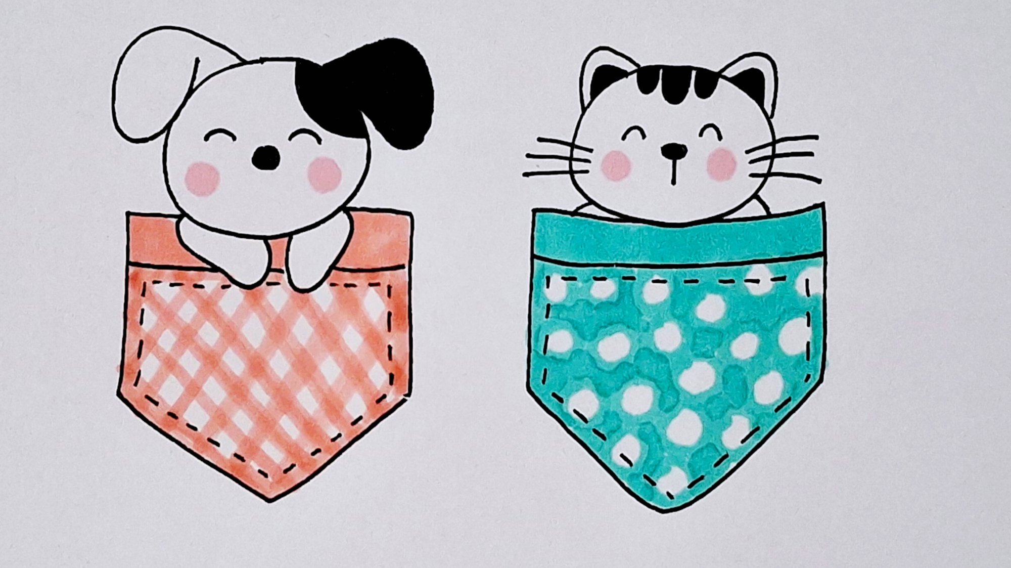 Как просто нарисовать котёнка🐱 и щенка🐶/рисунки для срисовки смотреть онлайн