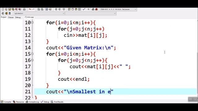 How to find the minimum element in each row of a matrix in C++ смотреть онлайн