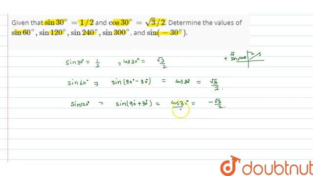 Given that `sin30^(@)=1//2` and `cos 30^(@)=sqrt3//2`. Determine the values of `sin 60^( смотреть онлайн