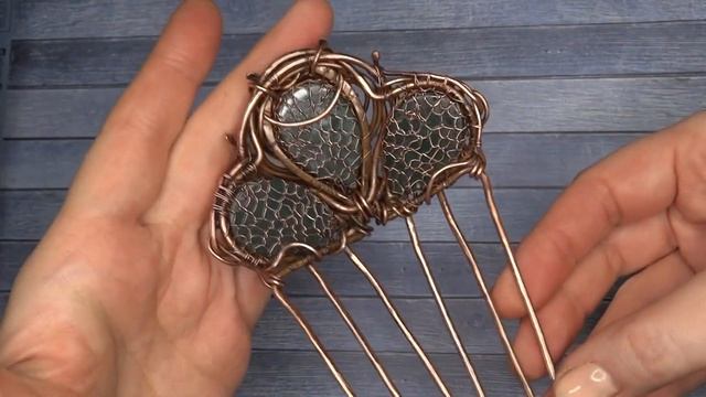 Copper wire hair clip Гребень с моховым агатом смотреть онлайн