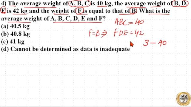 The average weight of A, B, C is 40 kg, the average weight of B, D, E is 42 kg and the weight of F смотреть онлайн
