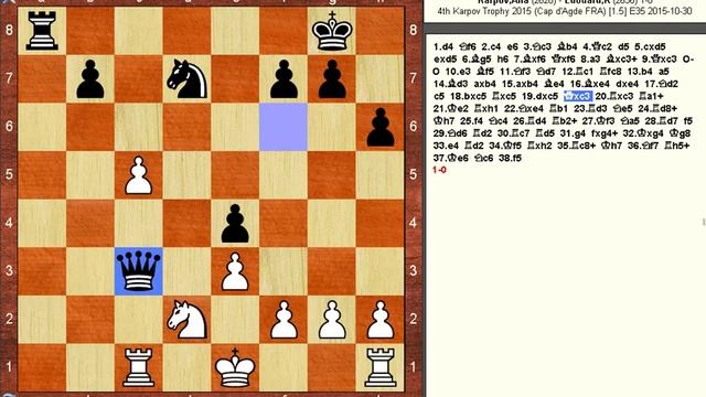 Chess Game: Anatoly Karpov (RUS) vs Romain Edouard (FRA) 1-0 "1.5", Cap d'Agde 2015 смотреть онлайн