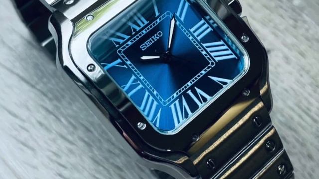 Insane!!! Seiko Mod Blue Santos Cartier Homage Automatic Watch